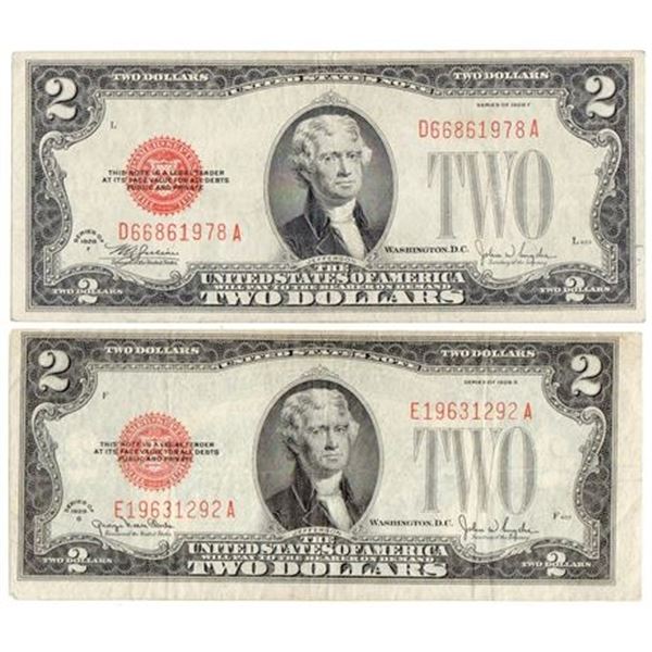 Group of 2 1928-G and 1928-F $2 Legal Tender Notes