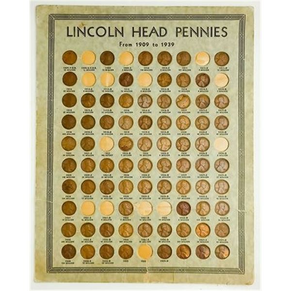 1938 Vintage Lincoln Head Pennies Board Partial 1909 - 1939