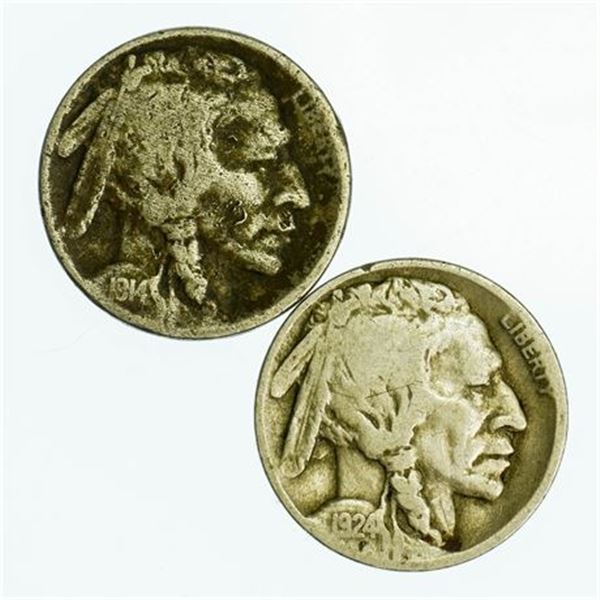 Group of 2 Buffalo Nickels 1914 and 1924