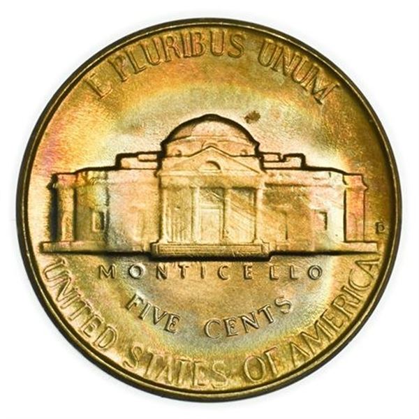 1950-D Jefferson Nickel Rainbow Toned