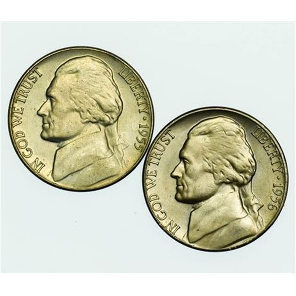 Group of 2 Jefferson Nickels 1955-D and 1956-D