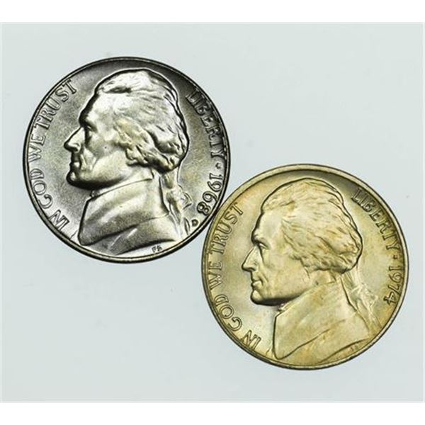 Group of 2 Jefferson Nickels 1968-D and 1974 FS