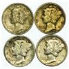 Image 1 : Group of 4 Mercury Dimes 1924, 1928, 1939, 1942