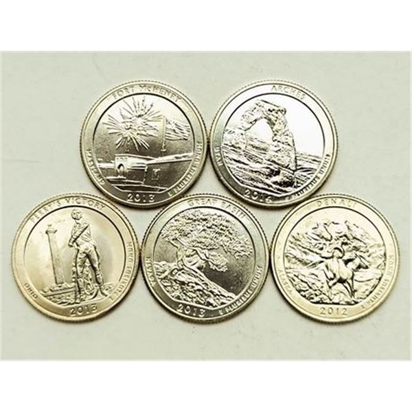 Group of 5 National State Parks Quarters 2012-S - 2014-S