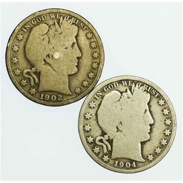 Group of 2 Barber Half Dollars 1902 and 1904