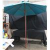 Image 1 : Large Jimmy Buffet's Margaritaville Blue Patio Outdoor Folding Umbrella 80" Dia. Open