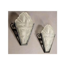 PAIR ART DECO FER FORGE WALL SCONCES PINE CONE