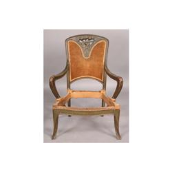 FRENCH ART NOUVEAU CARVED WOOD ARM CHAIR