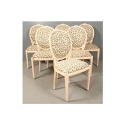 SET OF 6 CARVED WOOD DINING CHAIRS FAUX LEOPARD