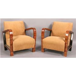 PAIR UPHOLSTERED ART DECO CLUB CHAIRS