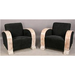 PAIR FRENCH ART DECO CLUB CHAIRS UPHOLSTERED