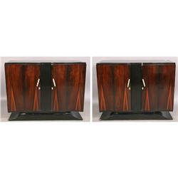 PAIR ART DECO CABINETS INSET BLACK GLASS TOPS