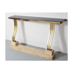 BRONZE MARBLE ART DECO BLACK GLASS CONSOLE