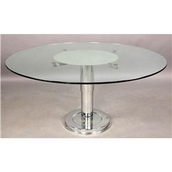 UNUSUAL MODERN GLASS TOP HYDRAULIC TABLE