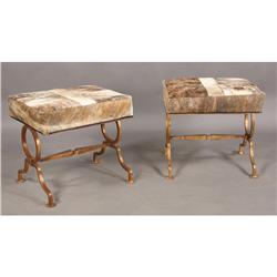 PAIR JEAN MICHAEL FRANK BENCHES LEATHER UPHOLSTER