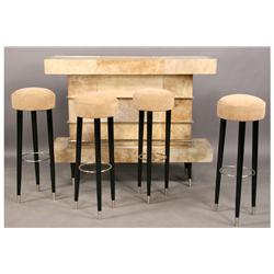ART DECO PARCHMENT BAR ELECTRIFIED 4 STOOLS