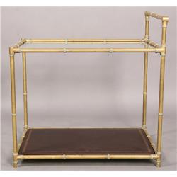 FAUX BAMBOO BRASS 2 TR  GLASS LEATHER END TABLE