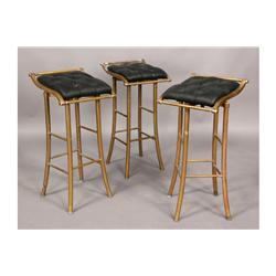 SET 3 BRONZE BAR STOOLS TUFTED UPHOLSTERED SEATS