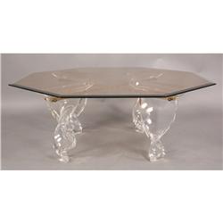MODERN LUCITE GLASS TOP COFFEE TABLE WROUGHT IRON