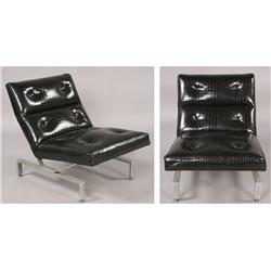 PAIR MODERN LOUNGE CHAIR CHROME 1970 ALLIGATOR