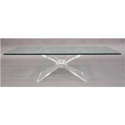 MODERN LUCITE GLASS COFFEE TABLE BEVELED GLASS