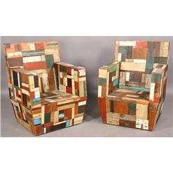 PAIR STUDIO MADE CLUB CHAIRS GEOMETRIC PATTERN