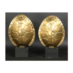 PAIR MODERN SHELL FORM BRASS TABLE SCONCES CRESPI