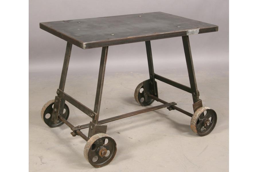 ANTIQUE INDUSTRIAL STEEL IRON TABLE WHEELS