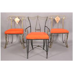3 PC LOT: 3 SIMILAR STEEL BRONZE SILK CHAIRS