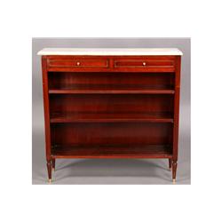 FRENCH MAHOGANY BOOK SHELF MARBLE TOP 2 DRAWERS