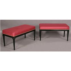 PAIR LOUIS XVI EBONIZED BENCHES UPHOLSTERED