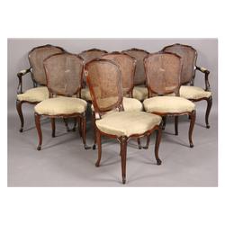 SET 8 FRENCH CARVED WALNUT DINING CHAIRS