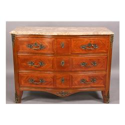FRENCH MARBLE TOP BOW FRONT COMMODE CABINET