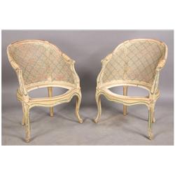 PAIR FRENCH BERGERE CHAIRS CARVED PAINTED