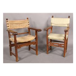 LOT 2 ANTIQUE ITALIAN ARM CHAIRS FABRIC BACK SEAT