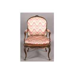 ANTIQUE FRENCH CARVED WALNUT BERGERE ARMCHAIR