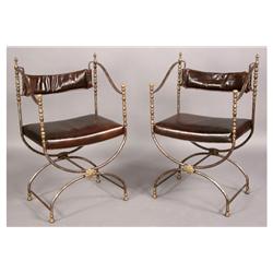 PAIR CONTINENTAL CAMPAIGN STEEL BRONZE CHAIRS