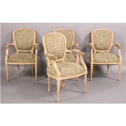 SET 4 VINTAGE CARVED LOUIS XVI STYLE ARMCHAIRS