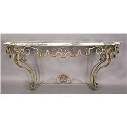 FRENCH WROUGHT IRON MARBLE TOP CONSOLE