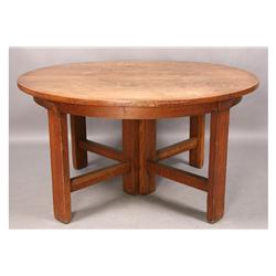 ARTS CRAFTS ROUND OAK ANTIQUE MARKED DINING TABLE