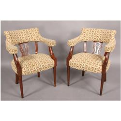 PAIR KITTINGER MAHOGANY BARREL BACK ARM CHAIRS