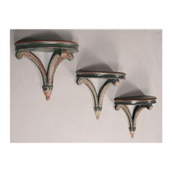 SET 3 DECORATED WALL SHELVES FEATHER SUPPORTS