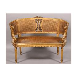 ANTIQUE FRENCH GILT SETTEE CARVED CREST