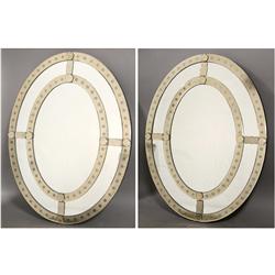 PAIR OVAL MIRRORS DISTRESSED MIRROR FRAME