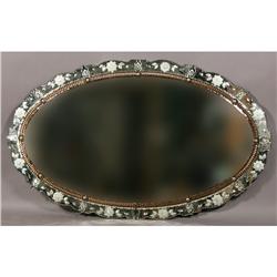 LARGE VENETIAN OVAL MIRROR ETCHED SCALLOPED