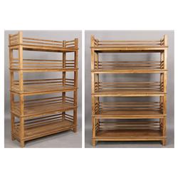PAIR ARTS & CRAFTS OPEN BOOKCASE 5 SHELVES