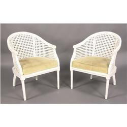PR FAUX BAMBOO BARREL BACK CANED CHAIRS 1970