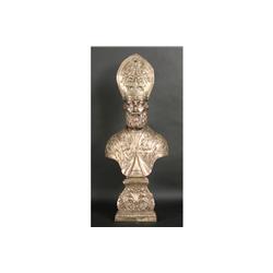 SILVERPLATE OVER WOOD FIGURAL BUST POPE RELIGIOUS
