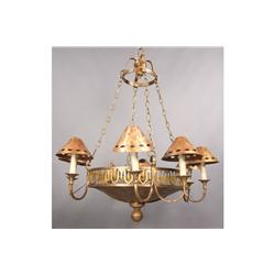 LARGE WROUGHT IRON CHANDELIER 8 ARMS SHADES