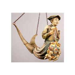 GERMAN CARVED PAINTED WOOD HORN CHANDELIER